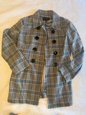 Banana Republic Women’s Petite Gray Plaid double breasted Peacoat